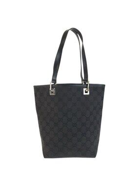 Gucci Black Silver GG Canvas Leather Tote Shoulder Bag
